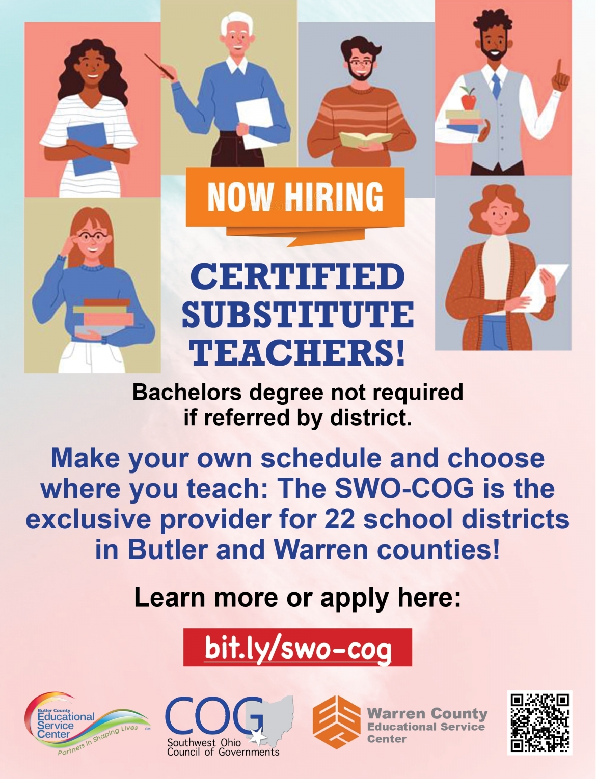 Now Hiring Certified Substitute Teachers poster